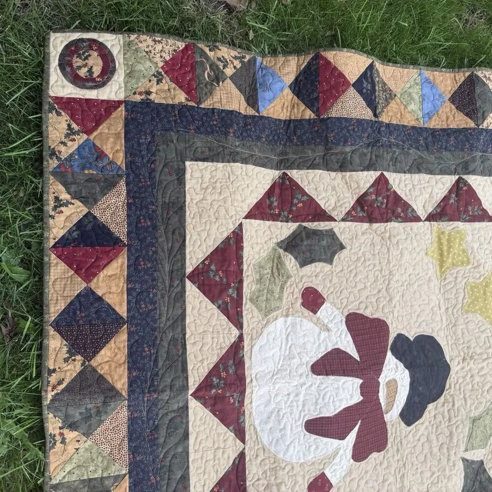 Snowman Christmas Country Handmade Lap Quilt Patchwork Wall Hanging 48 X 48
